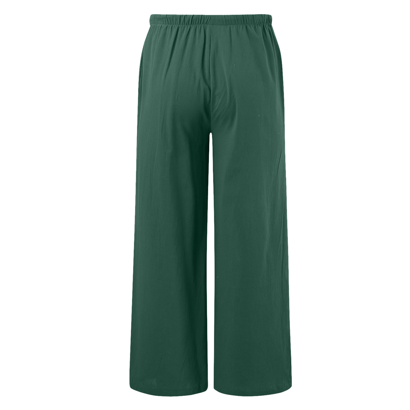 thumbnail image 4 of Pantalones de cintura alta y pierna ancha para mujer - Elástico con cordón, pierna recta cómoda, con bolsillos, 4 of 5